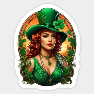 St.Patrick's Day retro vintage Irish woman shamrock design Sticker